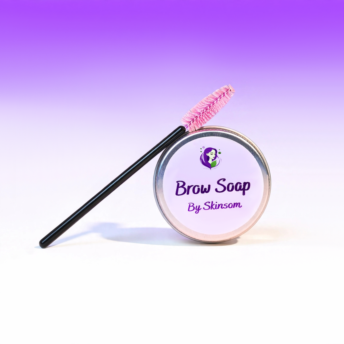 Skinsom Brow Soap tin with pink spoolie brush