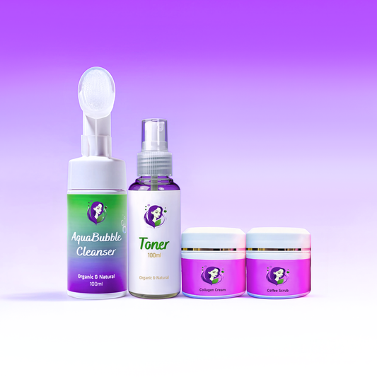 Skinsom Skincare Routine – AquaBubble Cleanser, Toner, Collagen Cream and Coffee Scrub